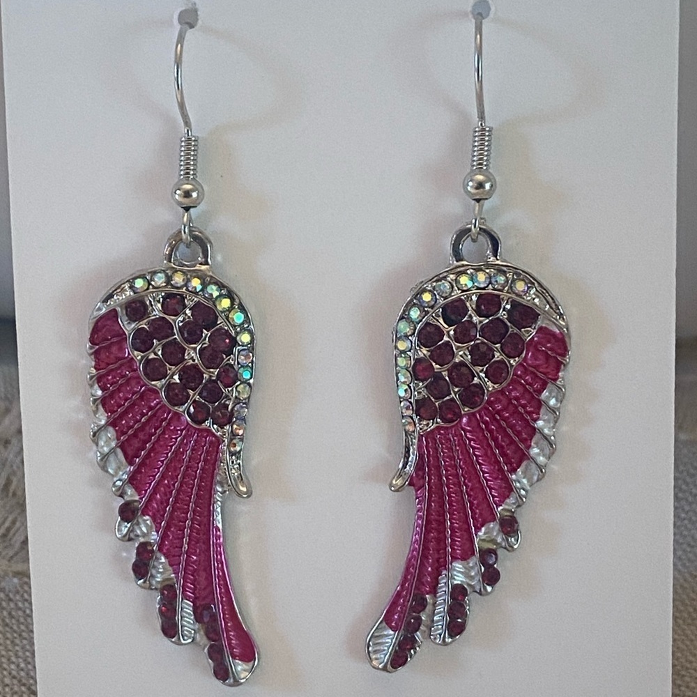 Rhinestone Angel Wings Shaped Earrings - Picture 2 of 3